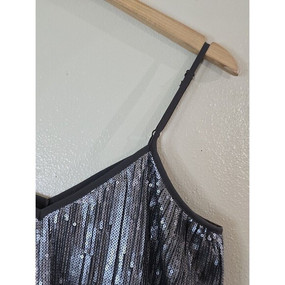 Anthropologie Sequin Cami Top Womens Size 4 Amelie Blouse Pleated Peplum Silver - Picture 2 of 11